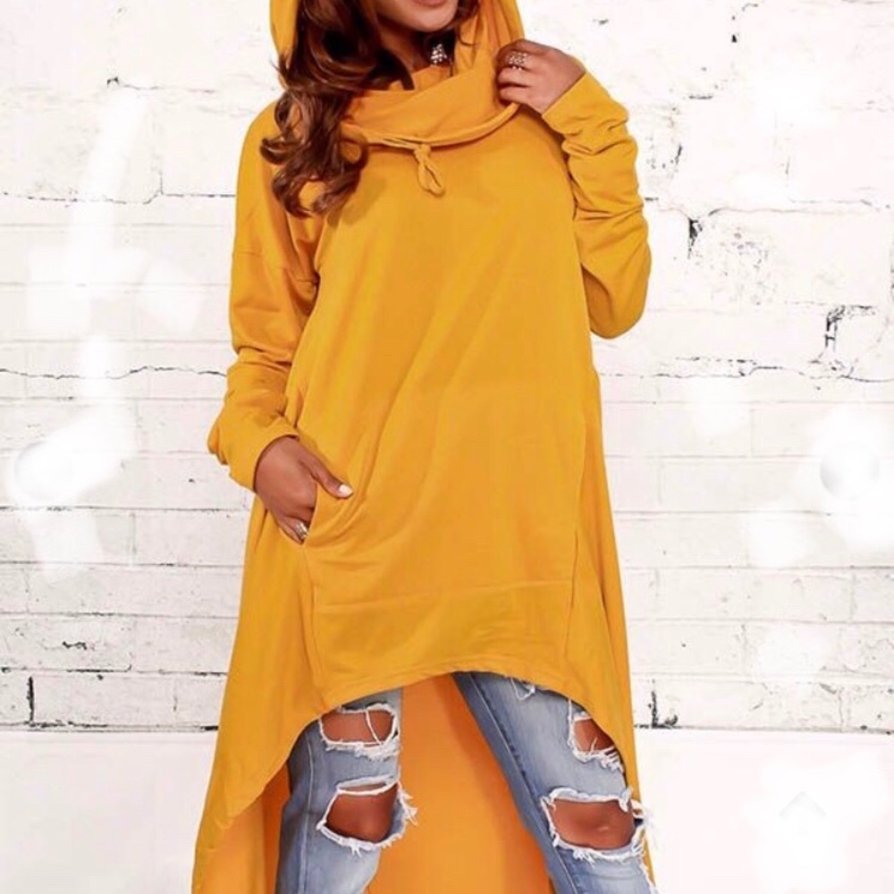 Women’s Mustard High-Low Hoodie Tunic